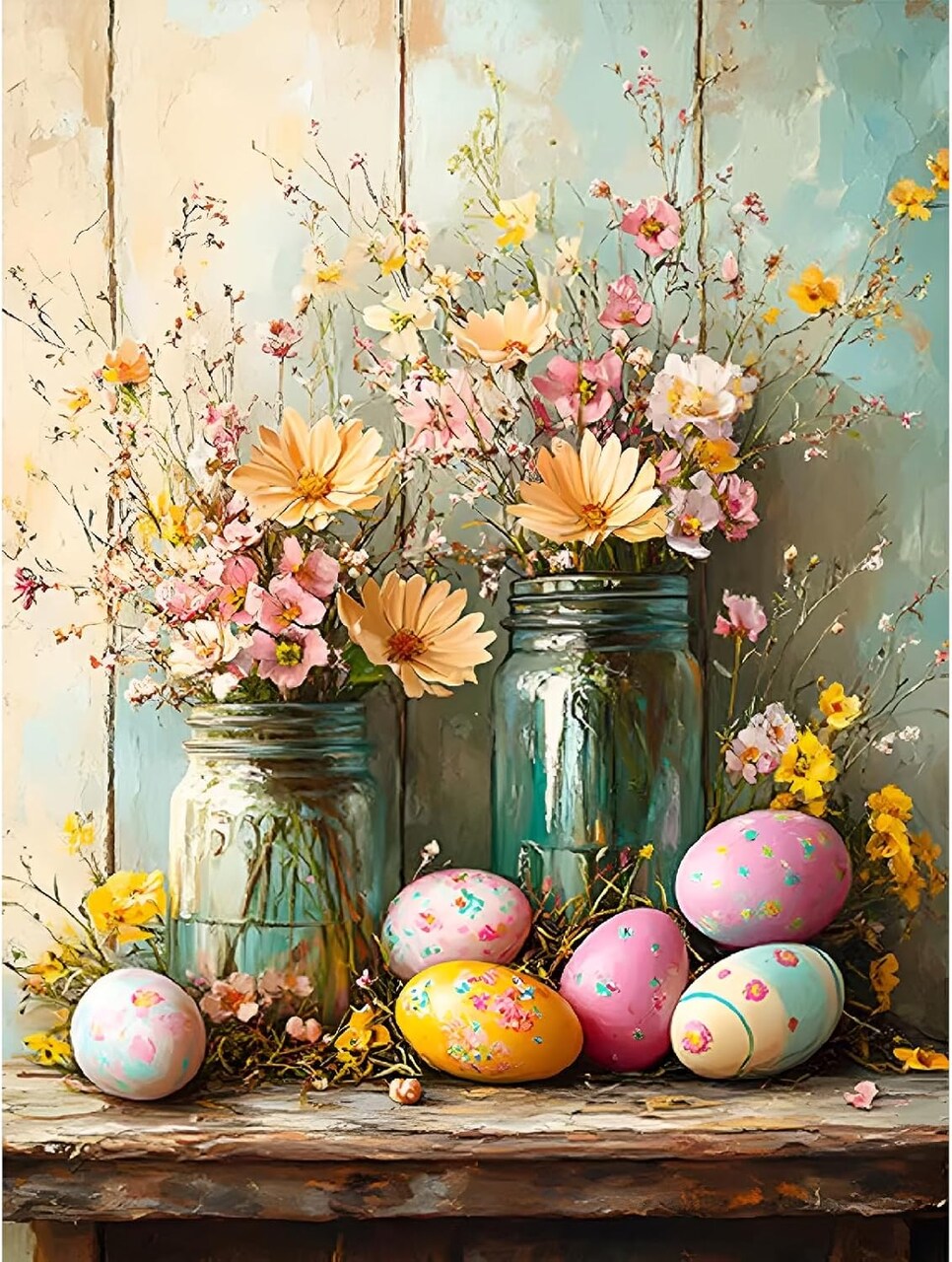 Easter Diamond Art Painting Kit for Adults – 5D Full Drill Easter Eggs & Flowers DIY Gem Art | Beginner-Friendly Wall Décor 12x16 Inch